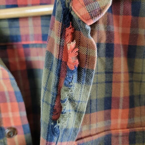 ACORN by Bob Goldfeder Plaid Flannel Button Down Shirt Men size M Orange Vintage - Picture 10 of 10